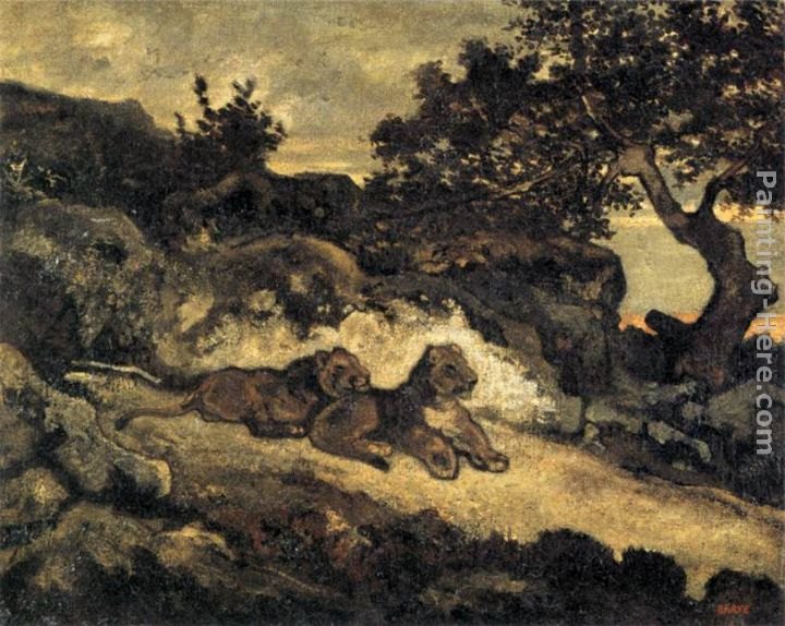 Antoine Louis Barye Lions near their Den